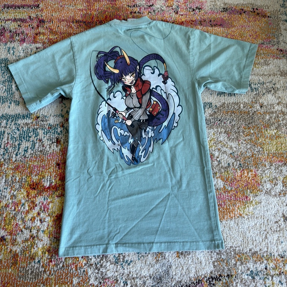 Apari Onigiri Anime Fishing Demon Girl Graphic T-Shirt Mint Teal XS